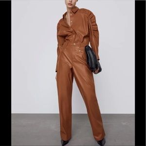 Zara faux leather shirt and pants. Top size XS. Pants size US 0